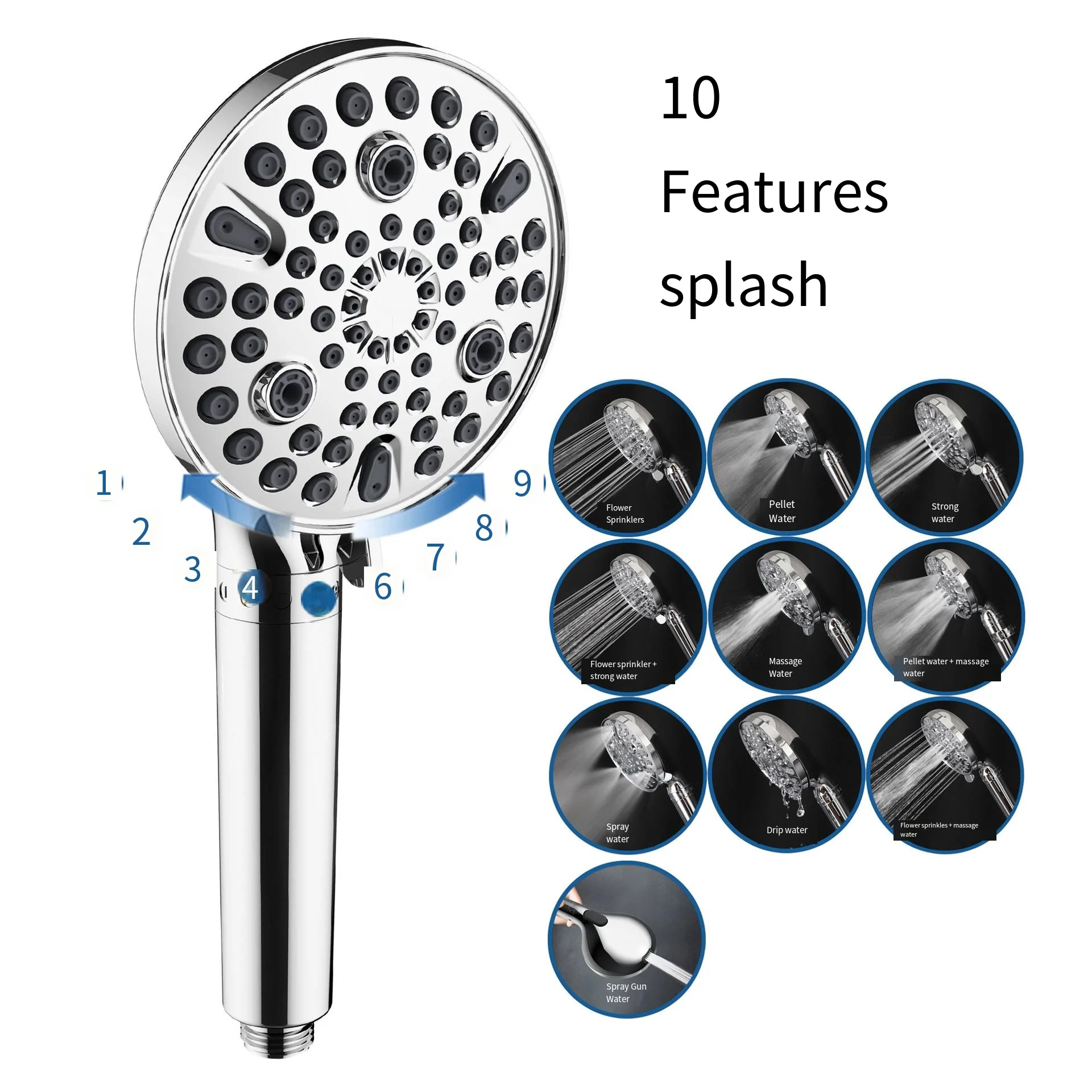 Multifunction Handheld Showerhead With Hard Water Filter