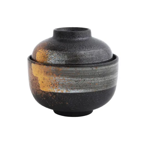 2-piece miso soup bowl with cover Japanese ceramic bowl with cover suitable for noodle and Congee, microwave oven suitable for J