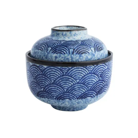 2-piece miso soup bowl with cover Japanese ceramic bowl with cover suitable for noodle and Congee, microwave oven suitable for K