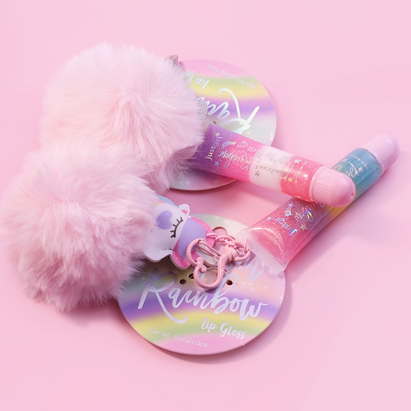 Kids Fruit Favor Glitter Lip Gloss With Key Chains