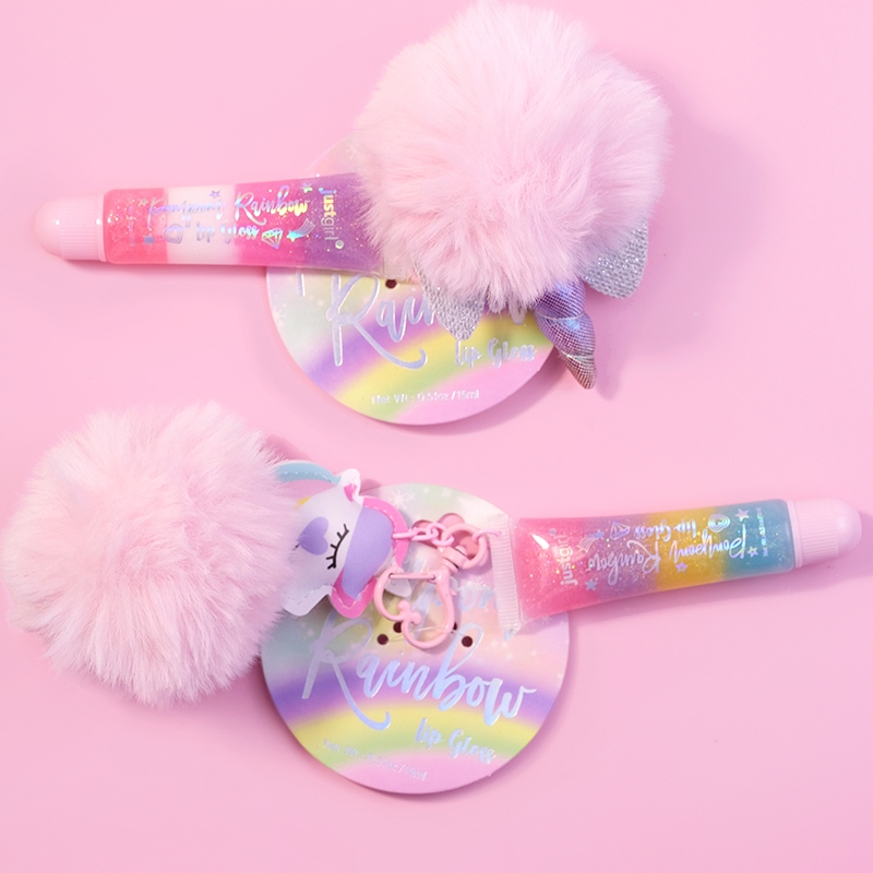 Kids Fruit Favor Glitter Lip Gloss With Key Chains