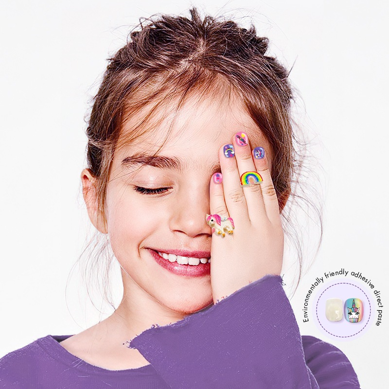 24 Pcs Non Toxic Fake Nails With Glue For Kids