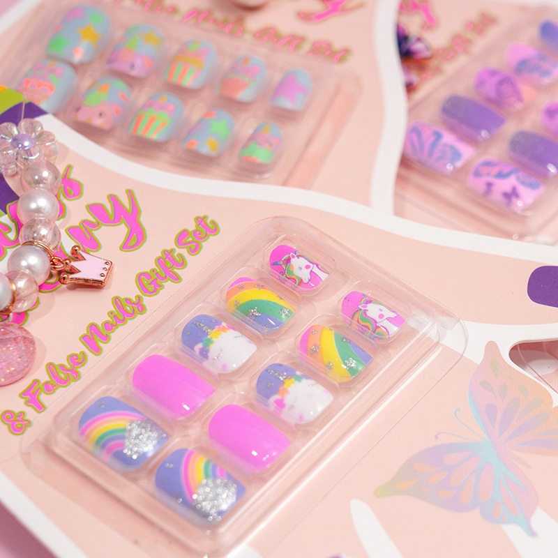 Children Cute Artificial Press On False Nails