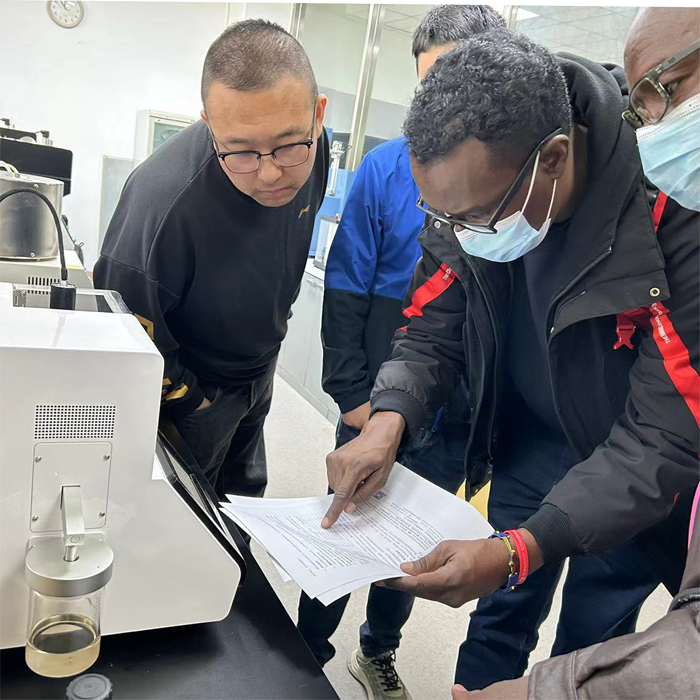 On April-22-2024 Kenya customers were visited our factory to check the instrument of AWD-7345 Micro Distillation Tester.