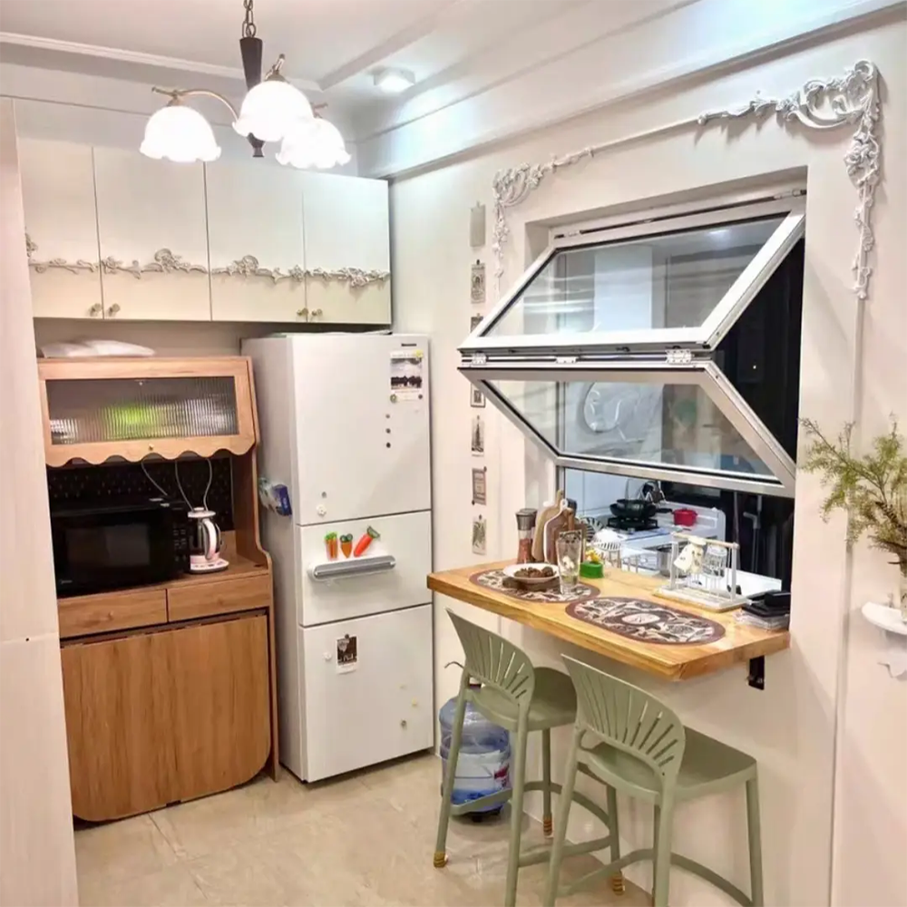 Aluminum folding window in dining room, accordion window