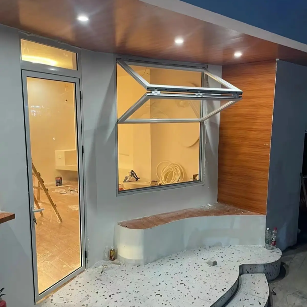 Aluminum folding window in dining room, accordion window