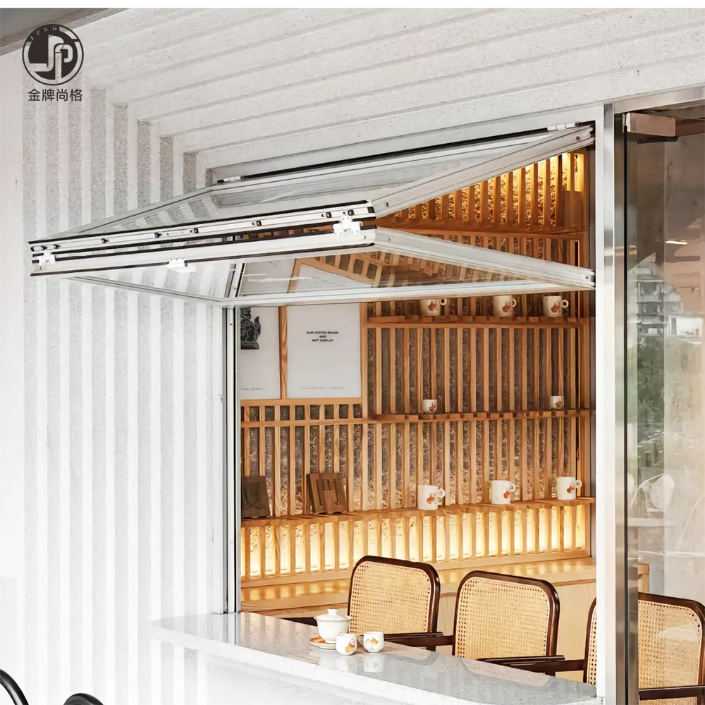 Aluminum folding window in dining room, accordion window