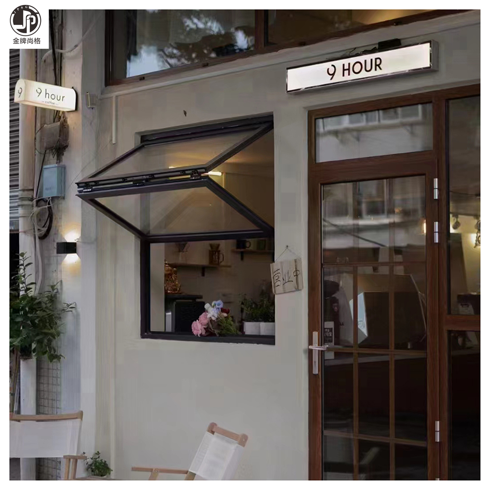 Aluminum folding Windows above and below the storefront
