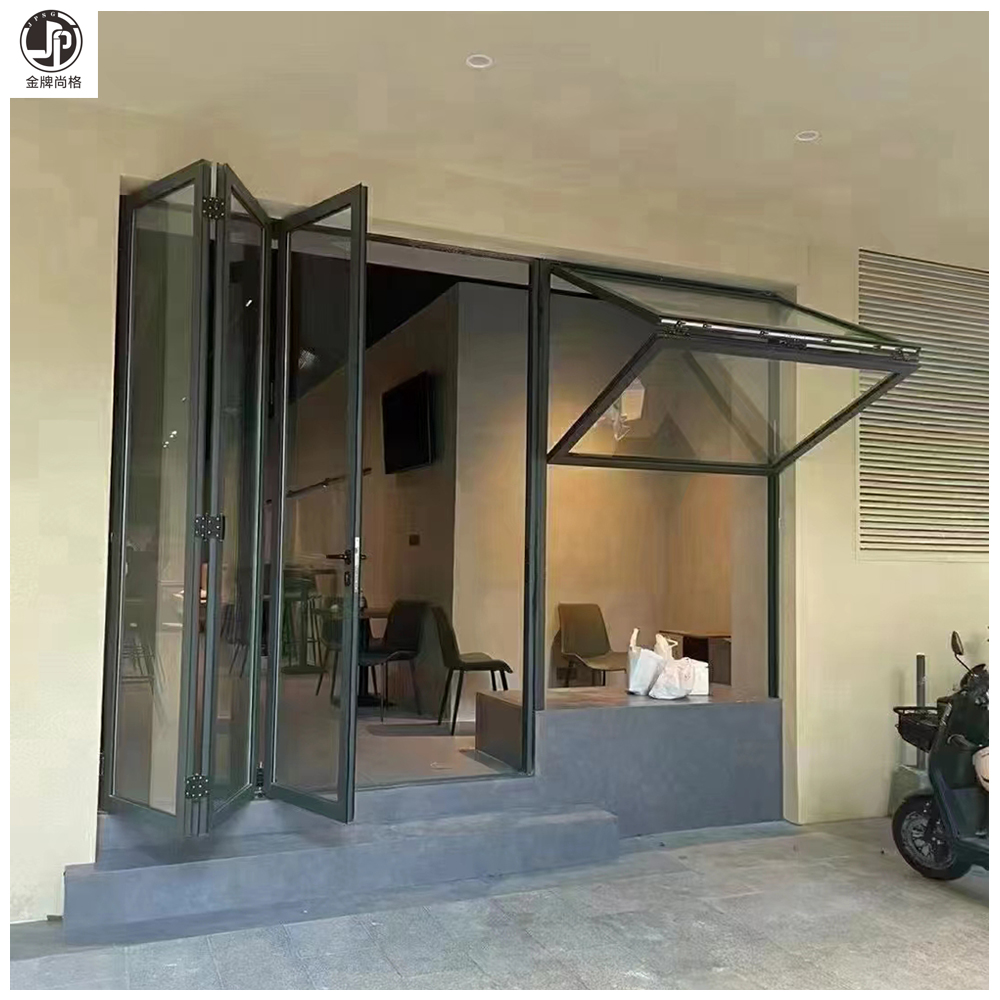 Aluminum folding Windows above and below the storefront