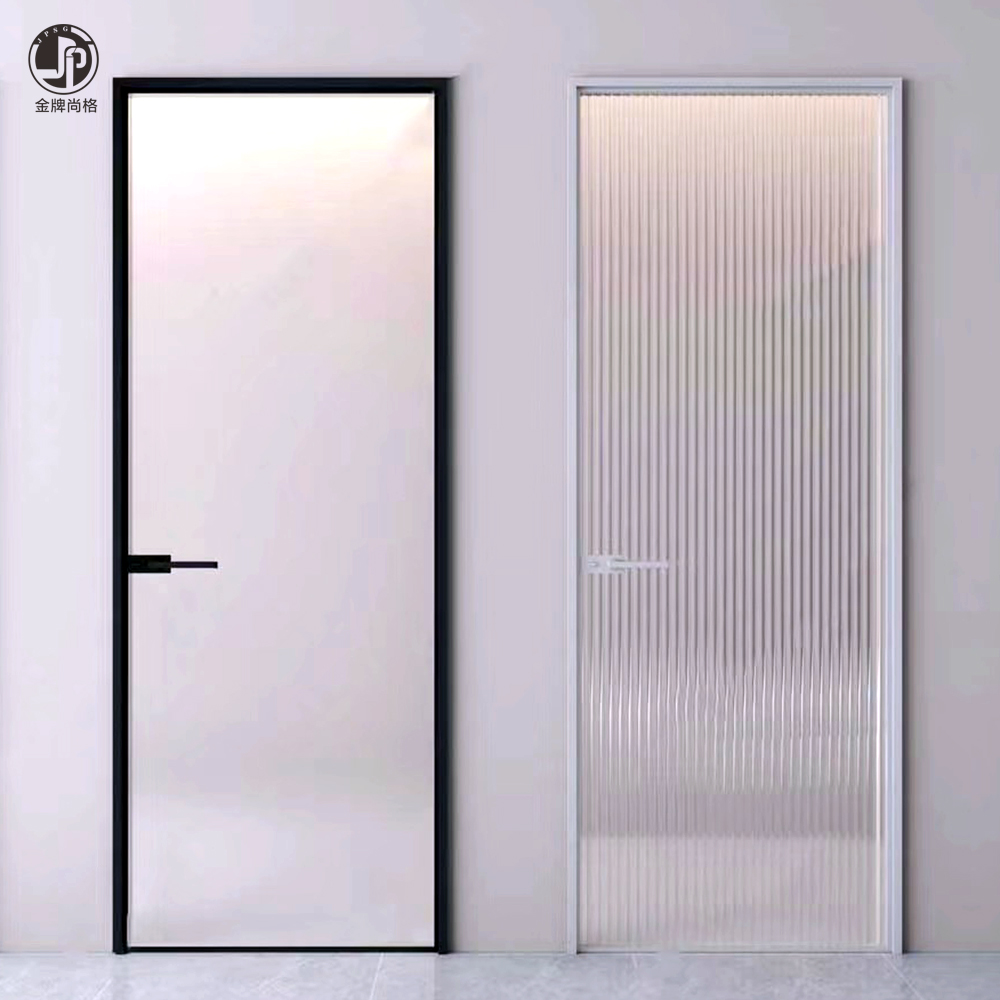 Narrow Edge Aluminum Alloy Custom Double Glass Frosted Door