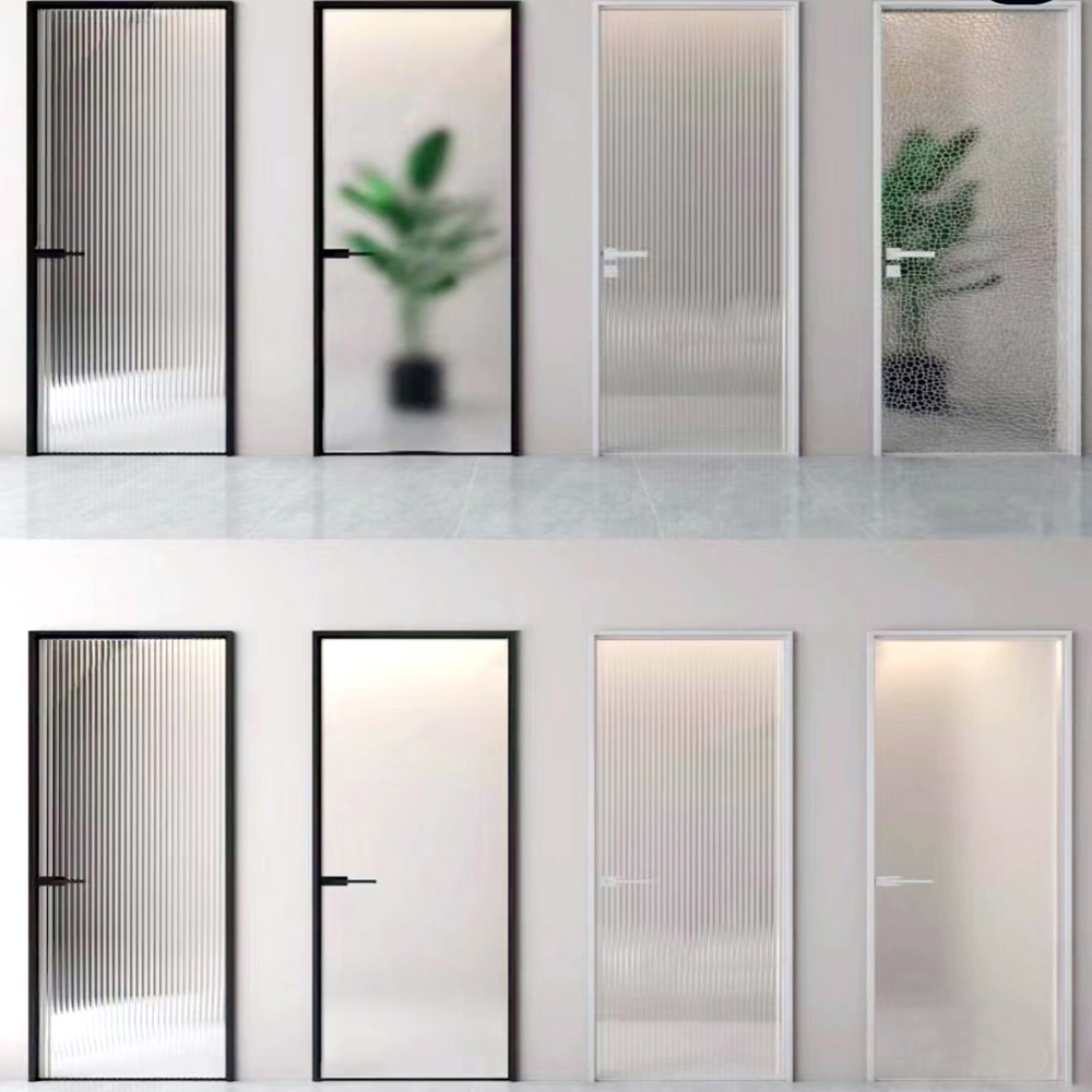 Narrow Edge Aluminum Alloy Custom Double Glass Frosted Door