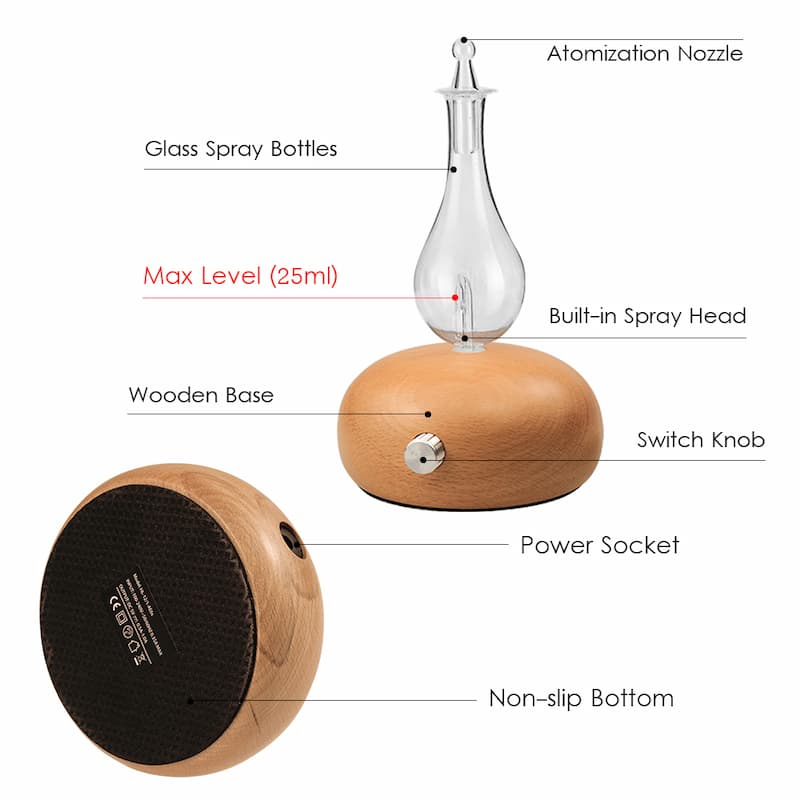 GLass Wood Essential Oil Nebulizer Waterless Cold Air Aromatherapy Aroma Oil Diffuser For Home