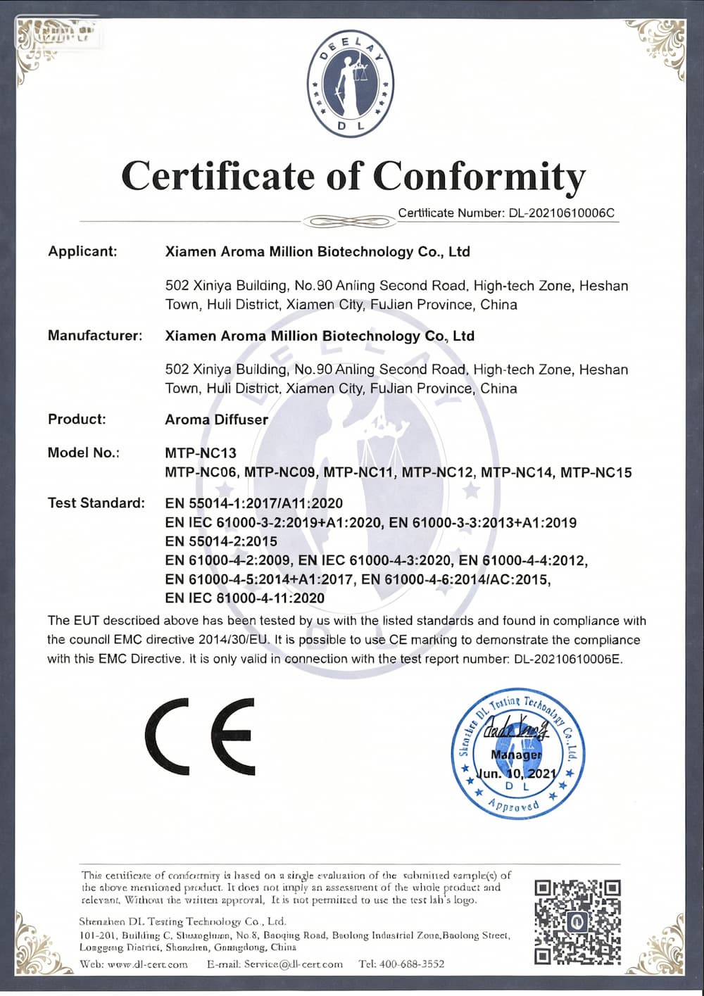 Waterless Essential Oil Diffuser Manufacturer CE Certificate