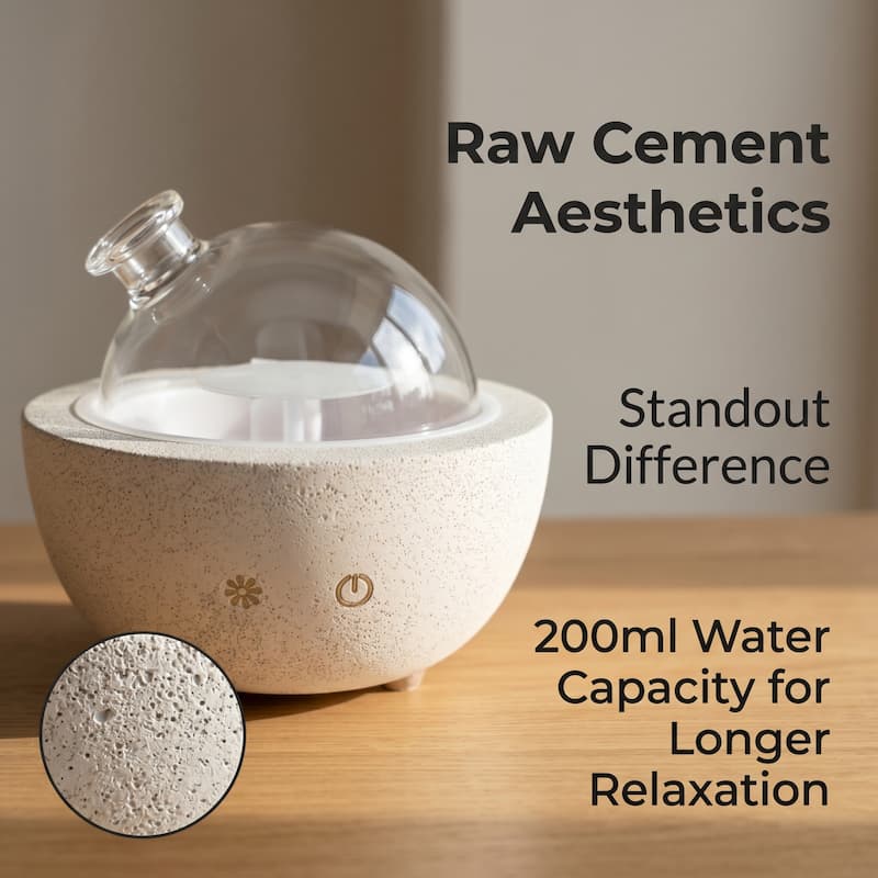 Grey Concrete Essential Oil Diffuser 200Ml Factory WD200 Best Cement Glass Dome Diffuser Wholesale