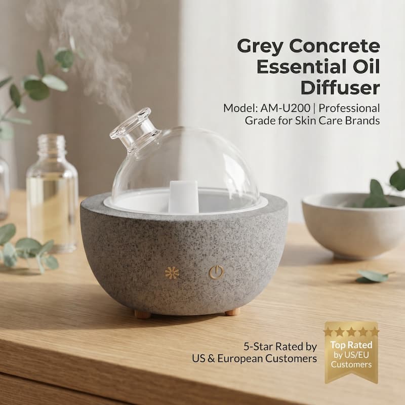 Grey Concrete Essential Oil Diffuser 200Ml Factory WD200 Best Cement Glass Dome Diffuser Wholesale