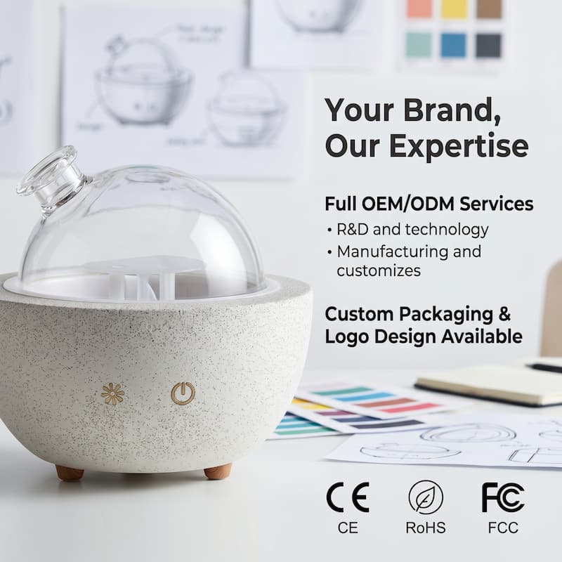 Grey Concrete Essential Oil Diffuser 200Ml Factory WD200 Best Cement Glass Dome Diffuser Wholesale