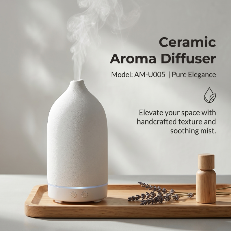 Ceramic Electric Aroma Oil Diffuser China Wholesale Factory Price White Ultrasonic Essential Oil Diffuser With 100Ml Water Capacity