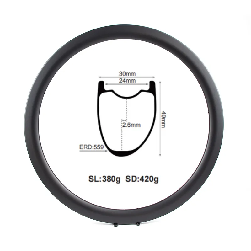 China Made Carbon Rims For Road Bikes Asymmetric design 700C 40mm Deep