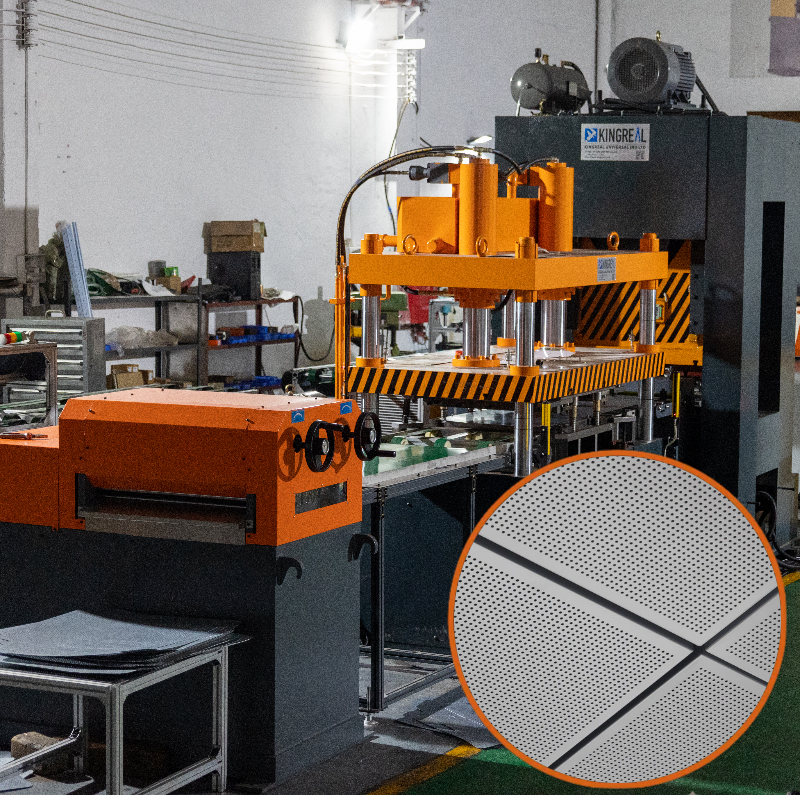 Metal ceiling tile perforation line for suspended ceiling system