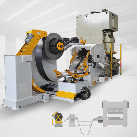 Пресс для штамповки, разматыватель, выпрямитель, податчик