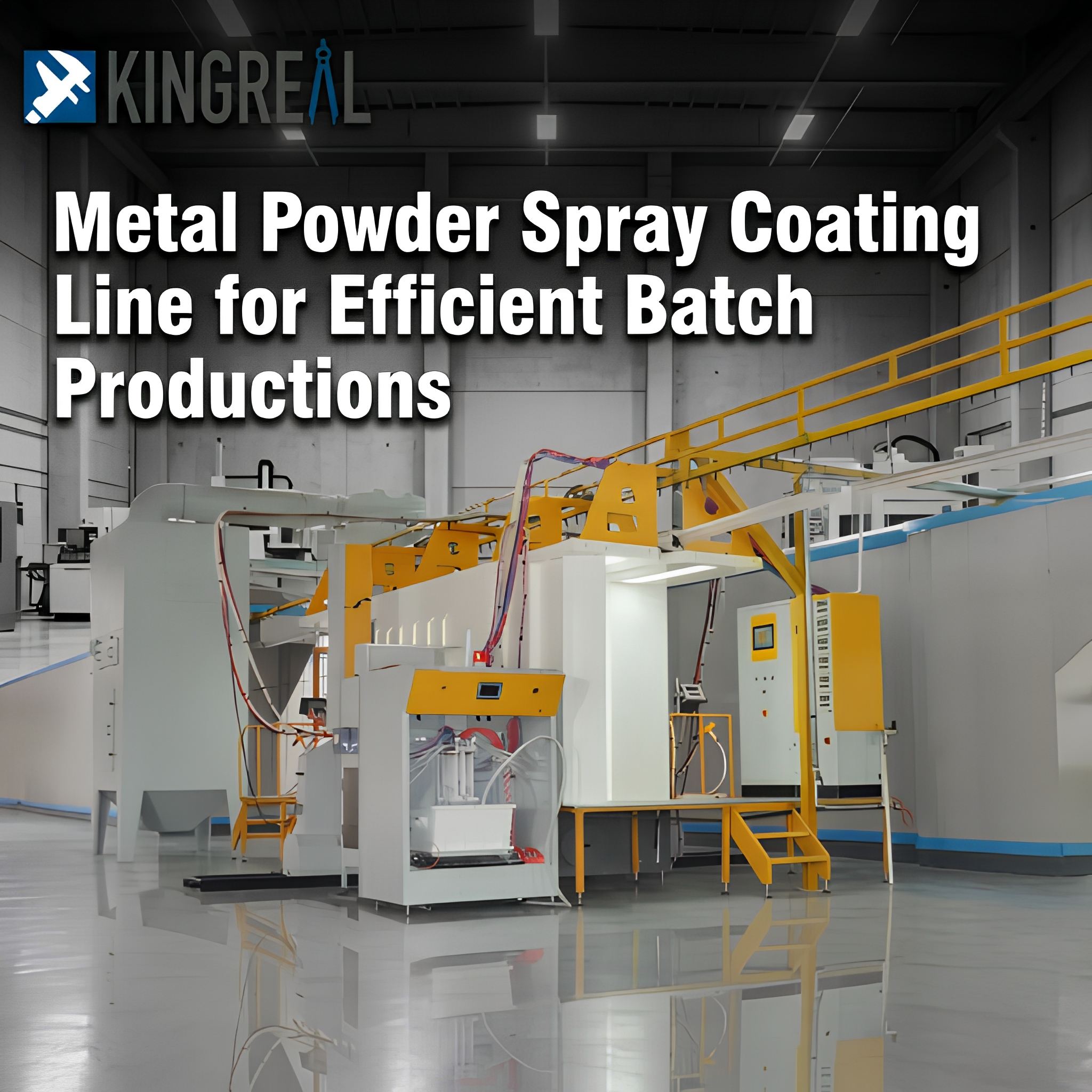 Linea di verniciatura a spruzzo di polveri metalliche per produzioni in lotti efficienti.
