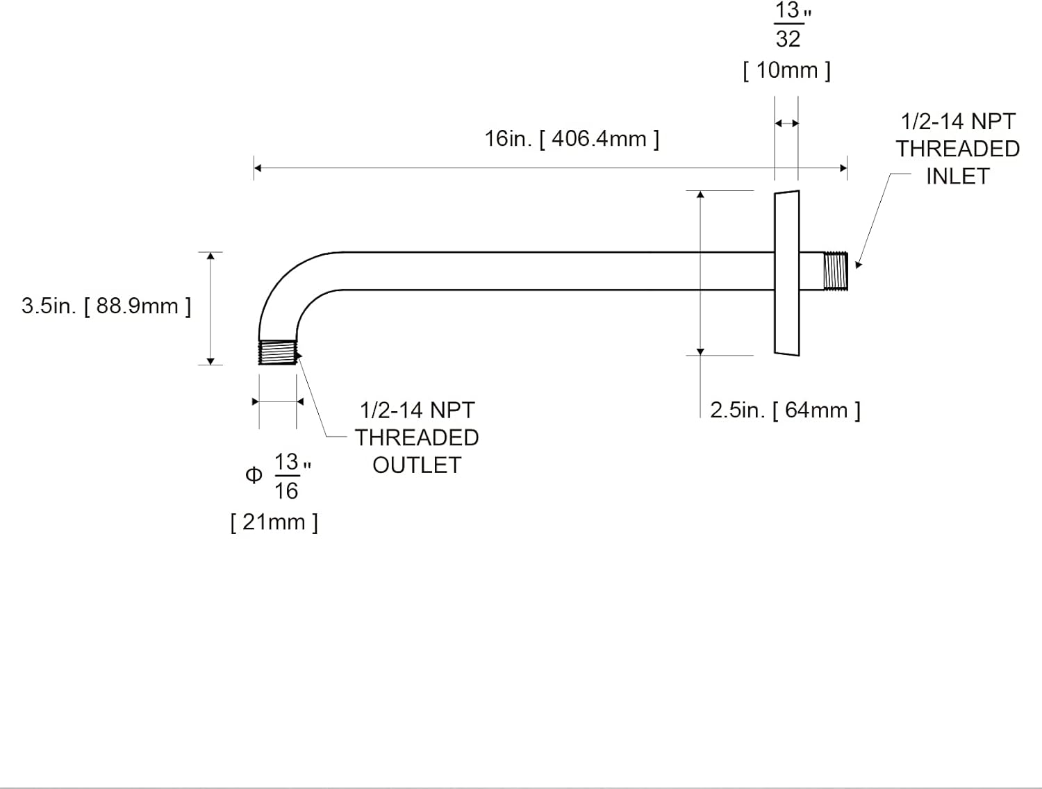 Wall Mount Shower Arm with Flange