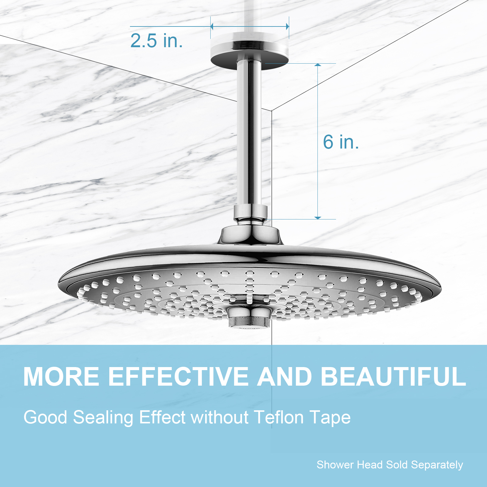 OFFO Ceiling Mount Shower Arm with Flange, For Fixed Shower Head & Handheld Showerhead