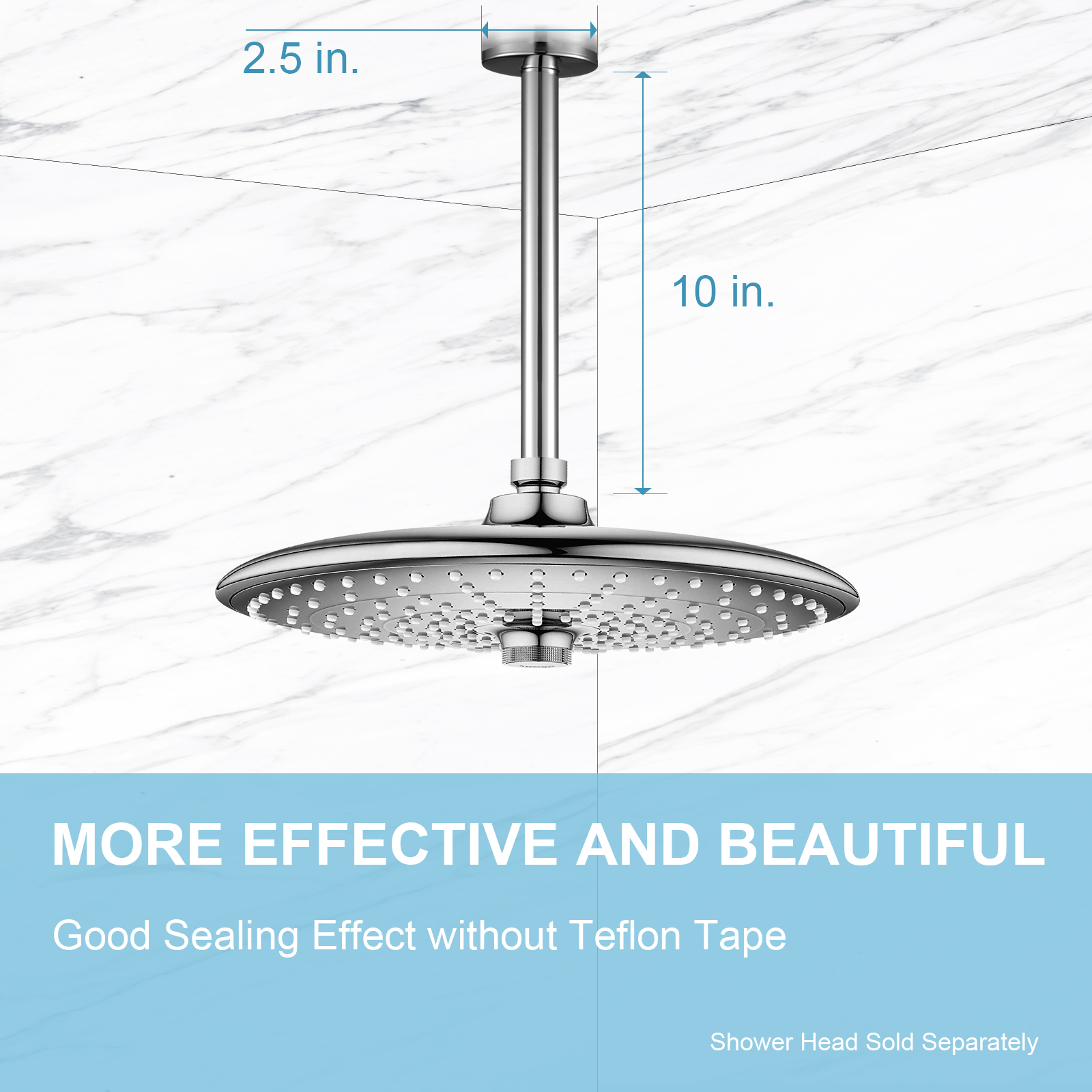 OFFO Ceiling Mount Shower Arm with Flange, For Fixed Shower Head & Handheld Showerhead
