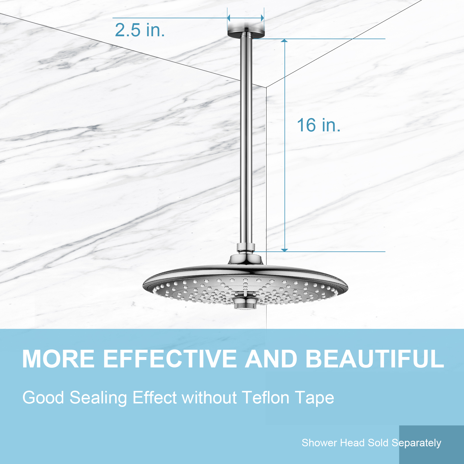 OFFO Ceiling Mount Shower Arm with Flange, For Fixed Shower Head & Handheld Showerhead