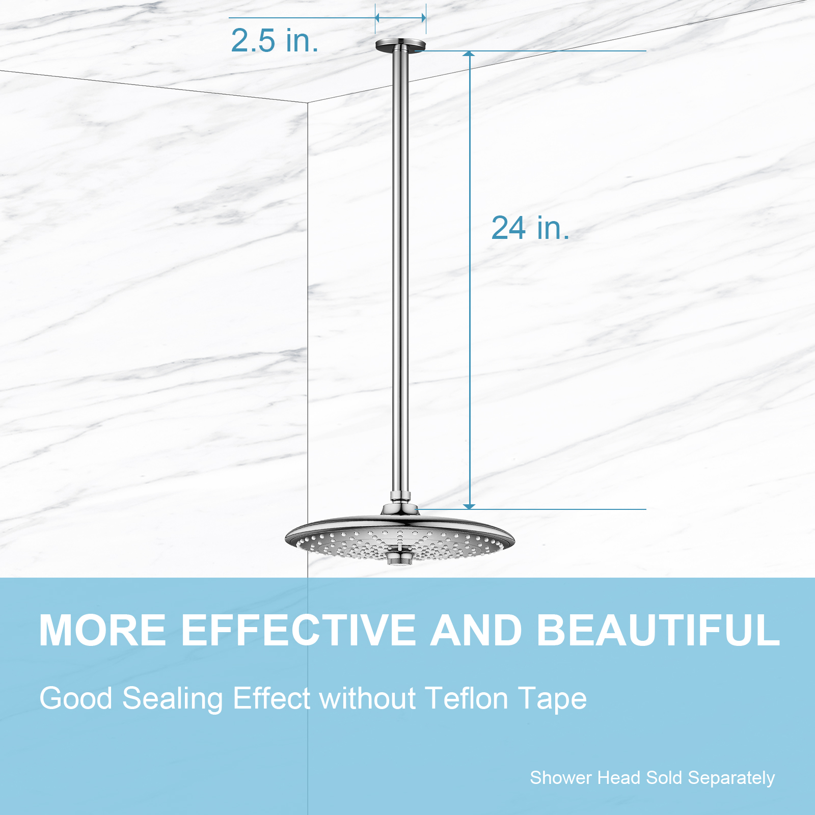 OFFO Ceiling Mount Shower Arm with Flange, For Fixed Shower Head & Handheld Showerhead