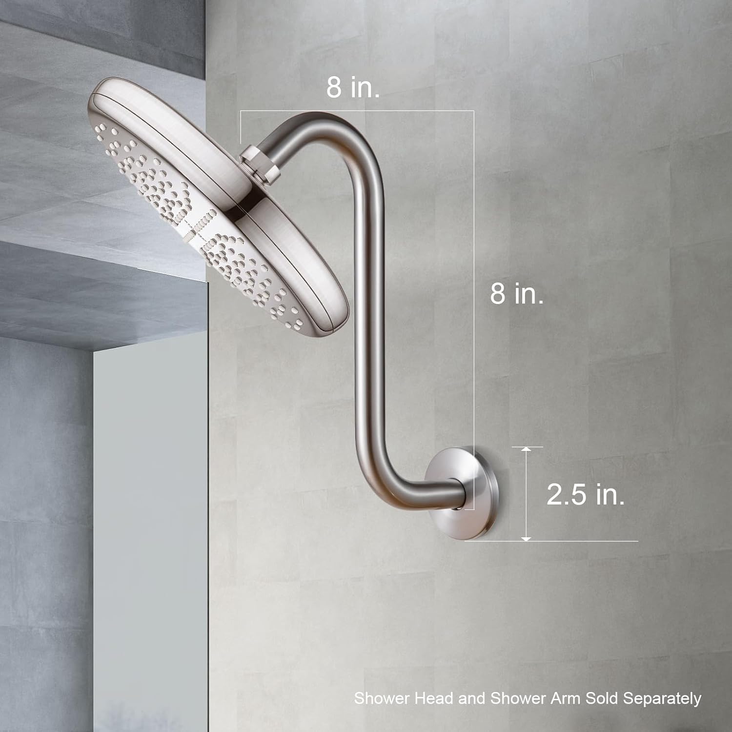 OFFO S Shaped Shower Arm with Flange, High Rise Goose Neck Shower Arm Extension