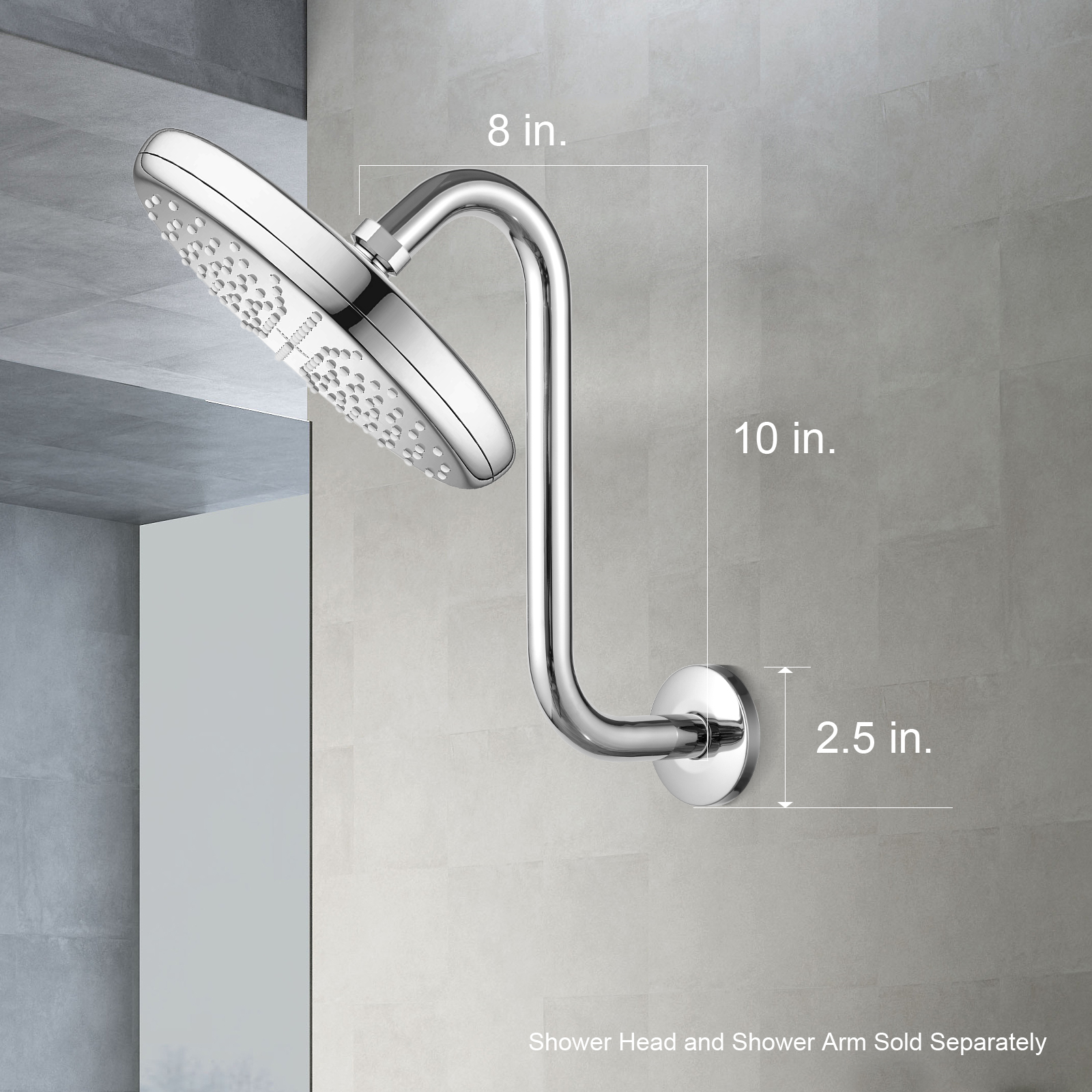 OFFO S Shaped Shower Arm with Flange, High Rise Goose Neck Shower Arm Extension