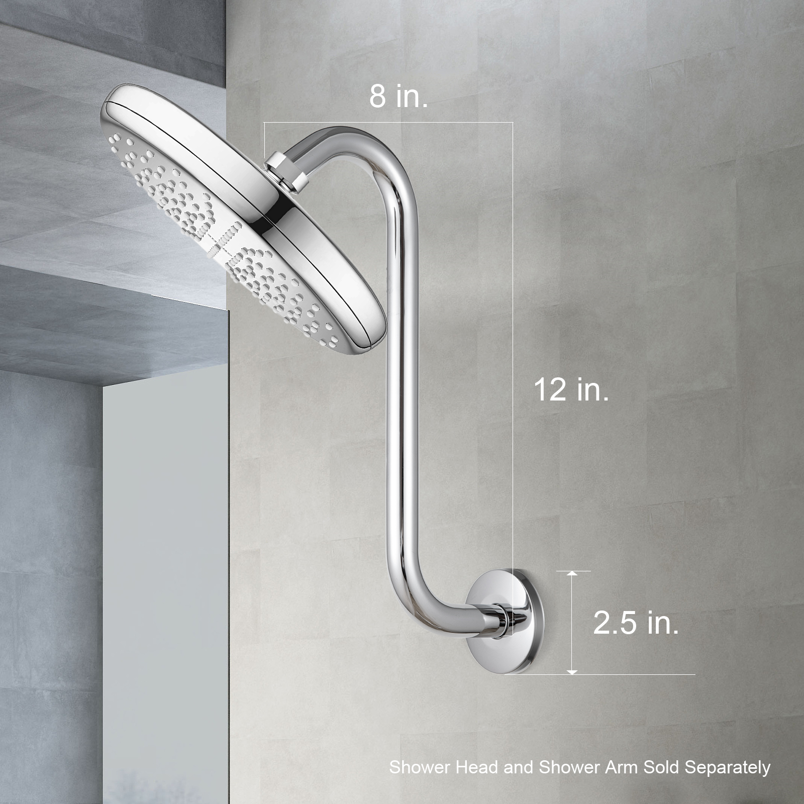 OFFO S Shaped Shower Arm with Flange, High Rise Goose Neck Shower Arm Extension