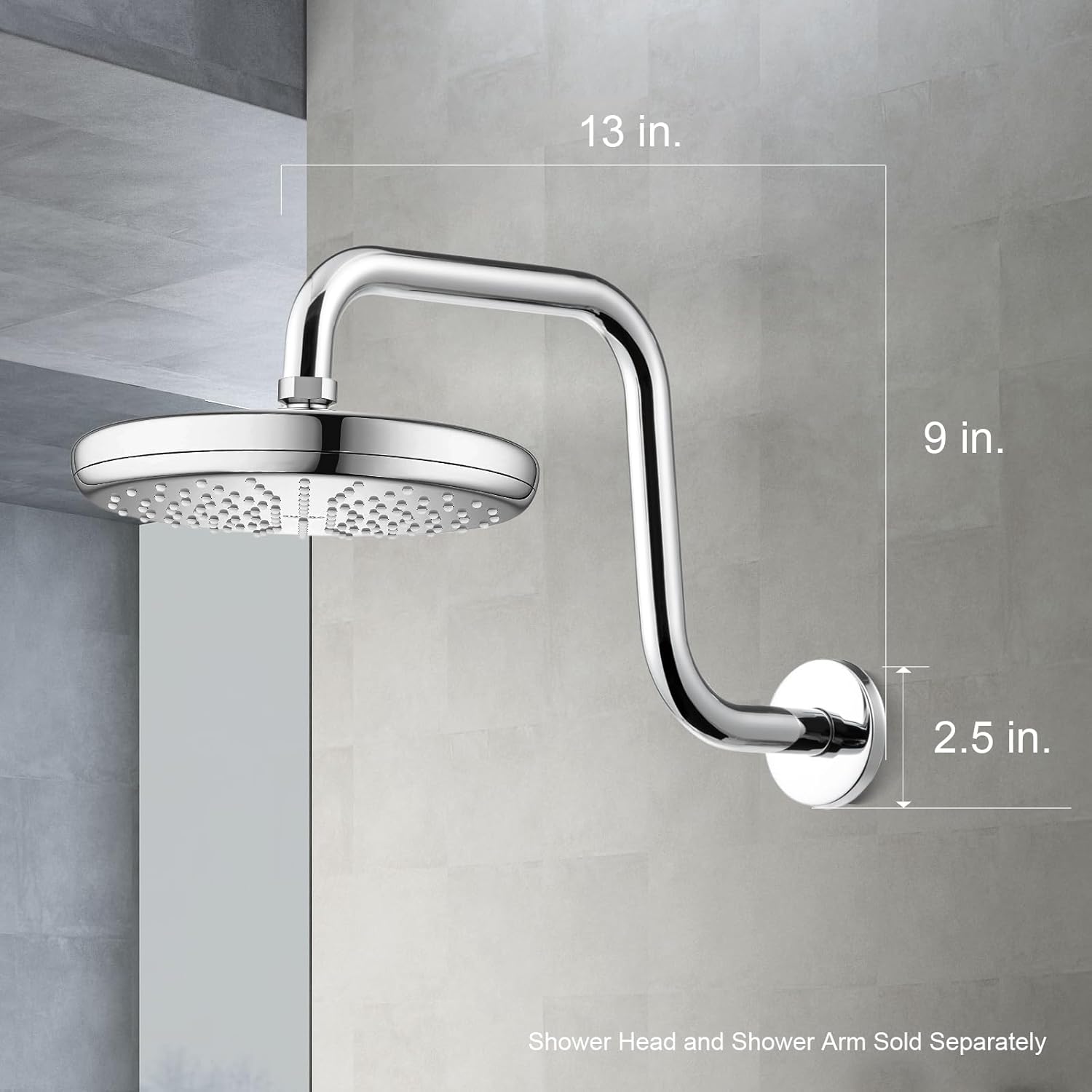 OFFO S Shaped Shower Head Extension Arm 13 Inch, High Rise Extender with Flange