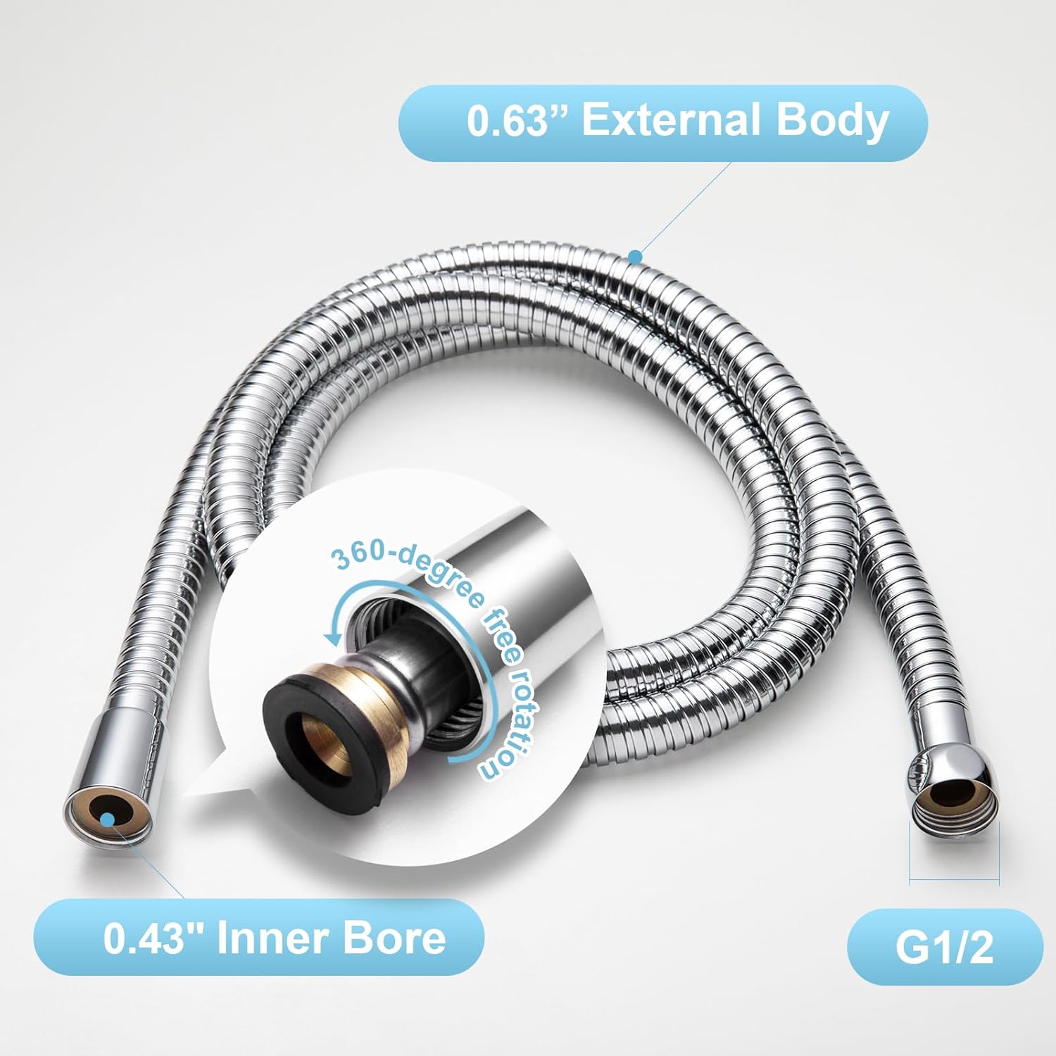 OFFO Shower Hose 0.43” Large Bore, High Flow Shower Head Hose