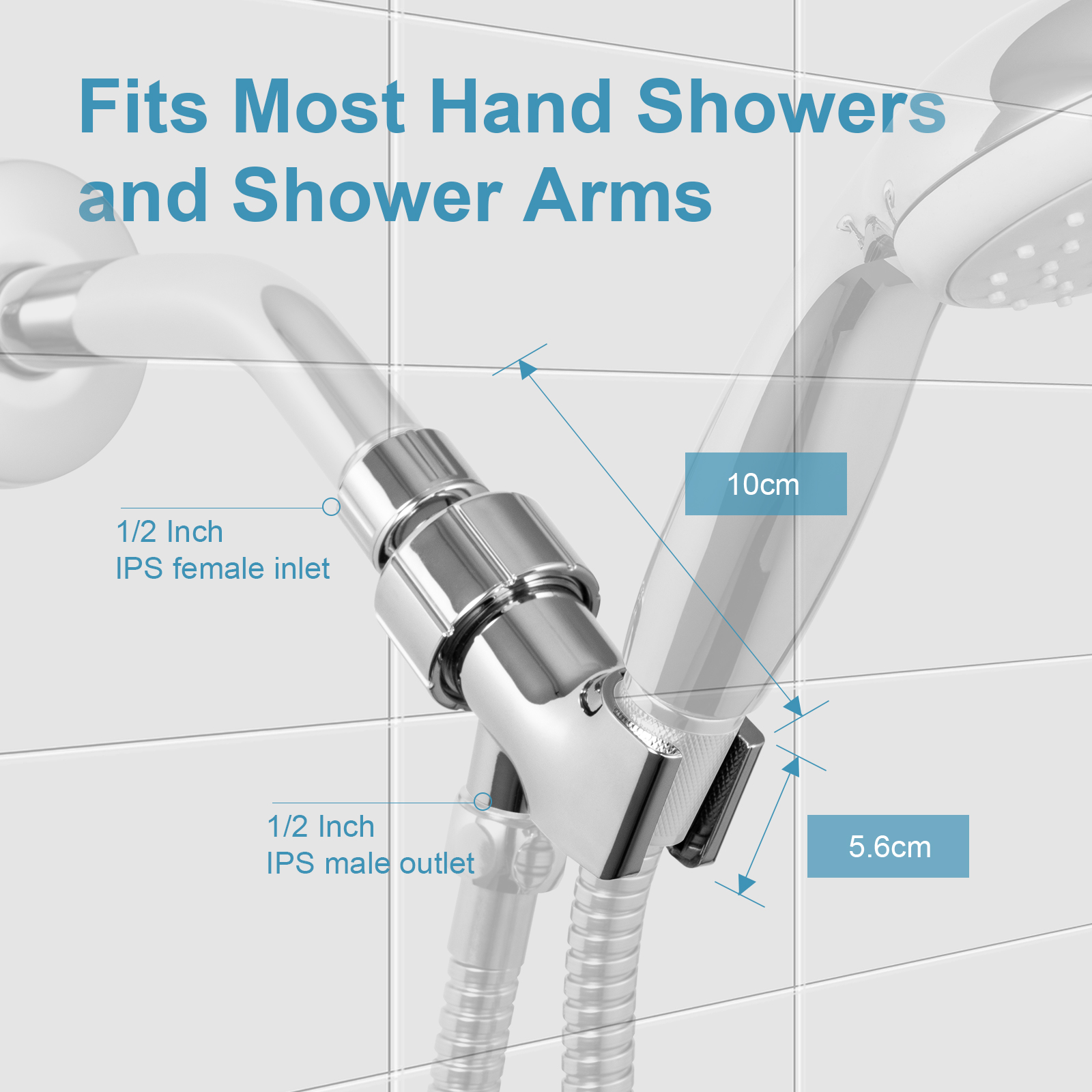 OFFO ABS Shower Head Holder for Handheld Shower Head, 1/2 Inch IPS Female Inlet and Male Outlet