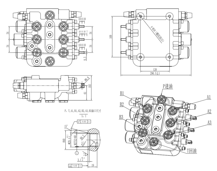 3 Spool Monoblock Directional Valve