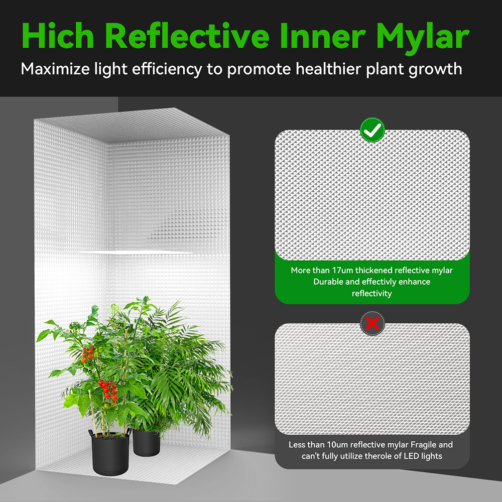 Tente de culture avec poteaux de 1 po d'épaisseur, toile Mylar diamant 2000D de la plus haute densité, 2x2 pour la culture hydroponique en intérieur