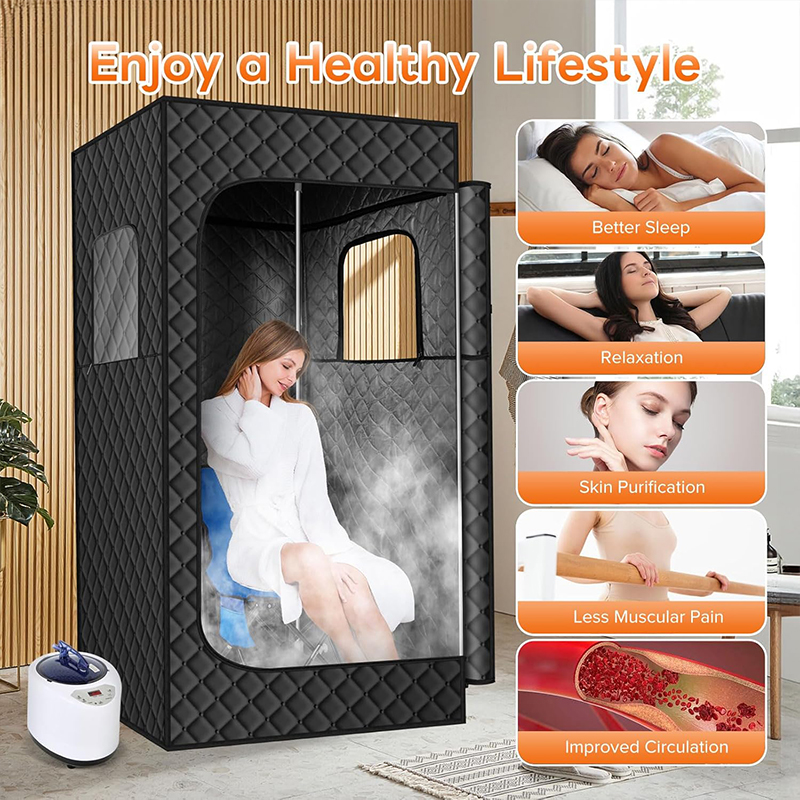 Coffret de sauna, sauna à vapeur portable, sauna portable pour la maison, tente de sauna avec cuiseur vapeur de 2,6 L, 9 niveaux