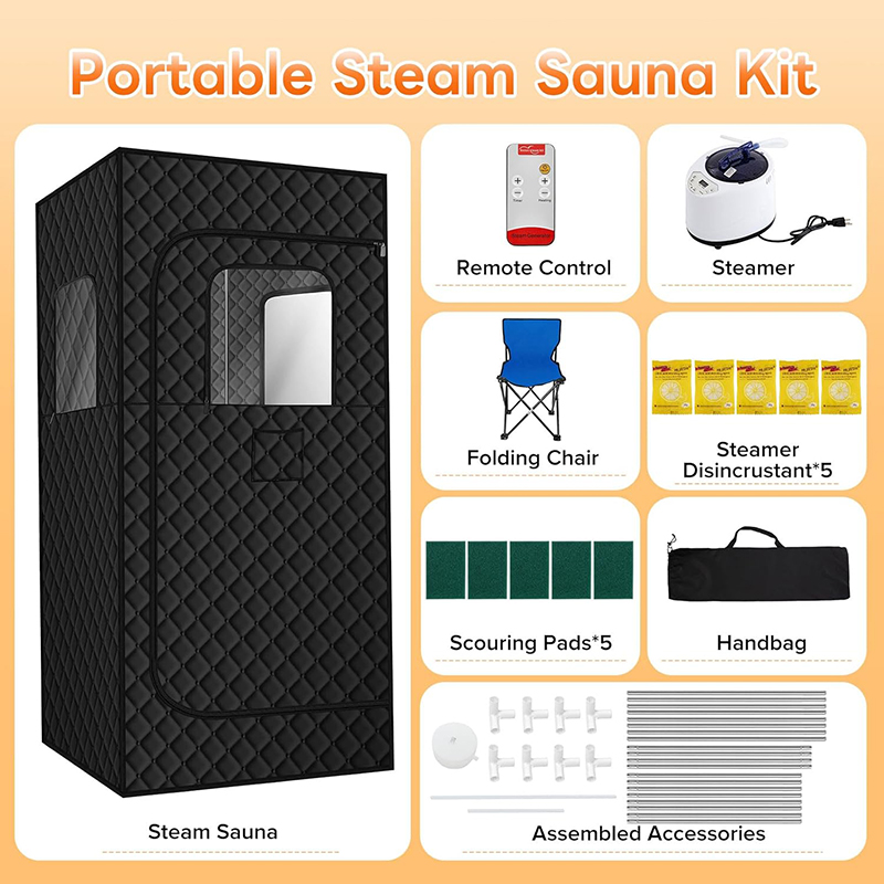 Coffret de sauna, sauna à vapeur portable, sauna portable pour la maison, tente de sauna avec cuiseur vapeur de 2,6 L, 9 niveaux