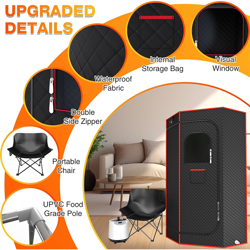 Coffret de sauna portable, sauna infrarouge portable pour la maison avec cuiseur vapeur 3L, télécommande, chaise pliante et tapis, tente de sauna à vapeur personnelle pleine grandeur