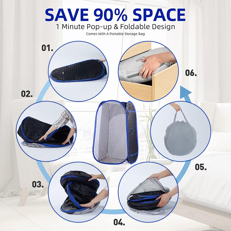 Sauna à vapeur pliable, sauna portable pour la maison, tente de sauna, boîte de sauna avec cuiseur vapeur de 2,6 L, télécommande, chaise pliante, 9 niveaux