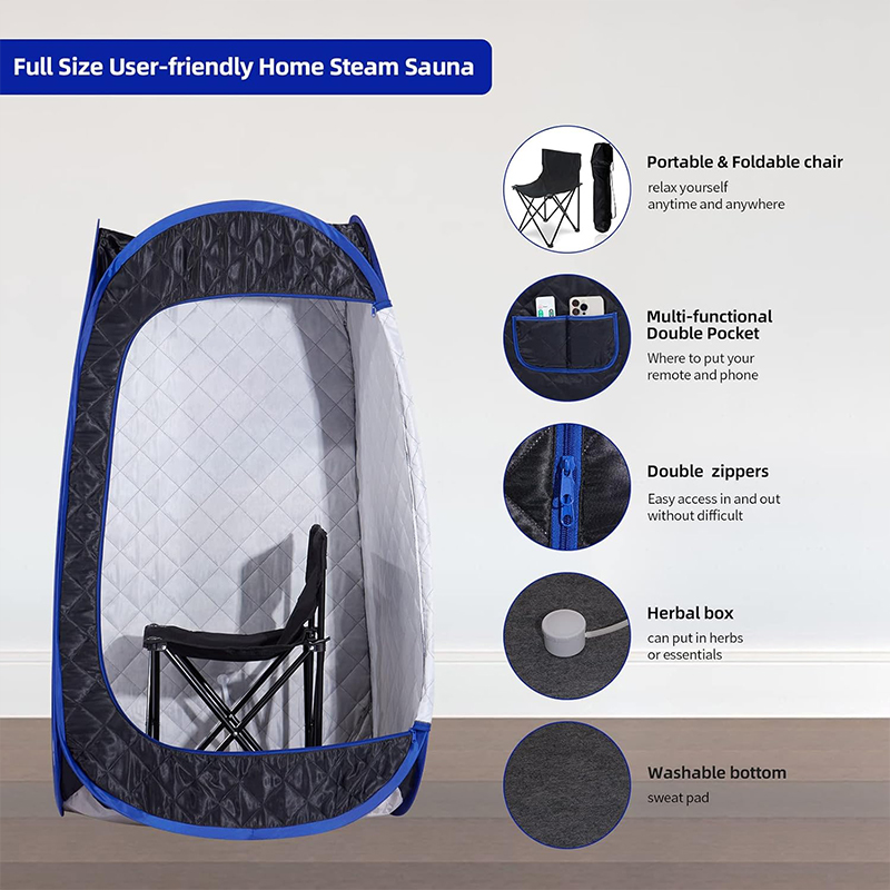 Sauna à vapeur pliable, sauna portable pour la maison, tente de sauna, boîte de sauna avec cuiseur vapeur de 2,6 L, télécommande, chaise pliante, 9 niveaux