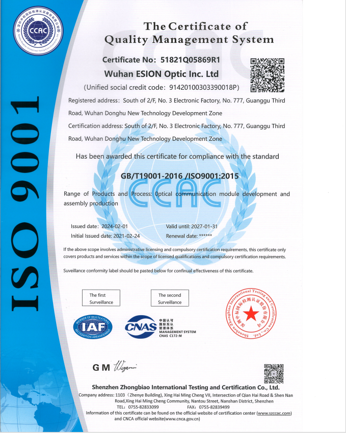 ISO9001 Quality Management System Certification
