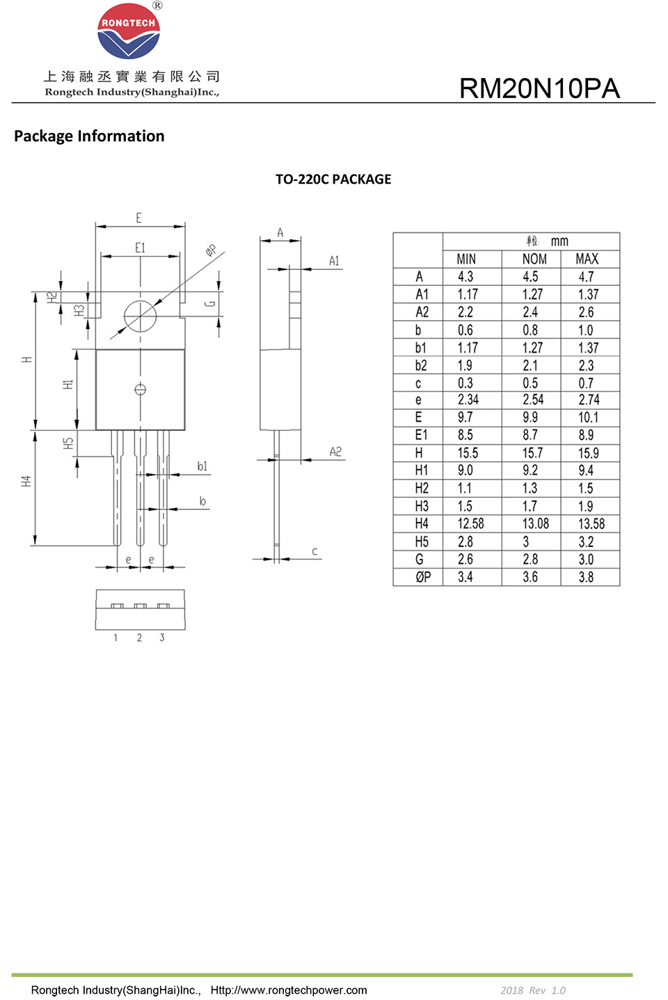 RM20N10PA Silicon N-Channel Power MOSFET
