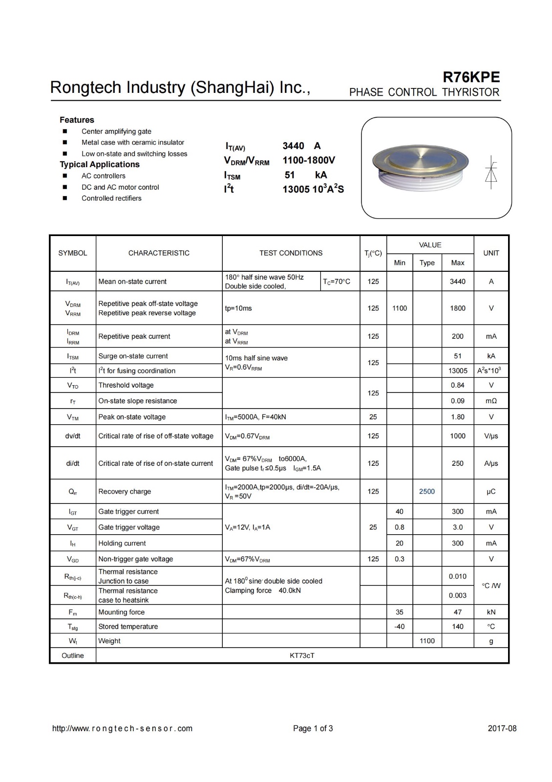 R76KPE PHASE CONTROL THYRISTOR
