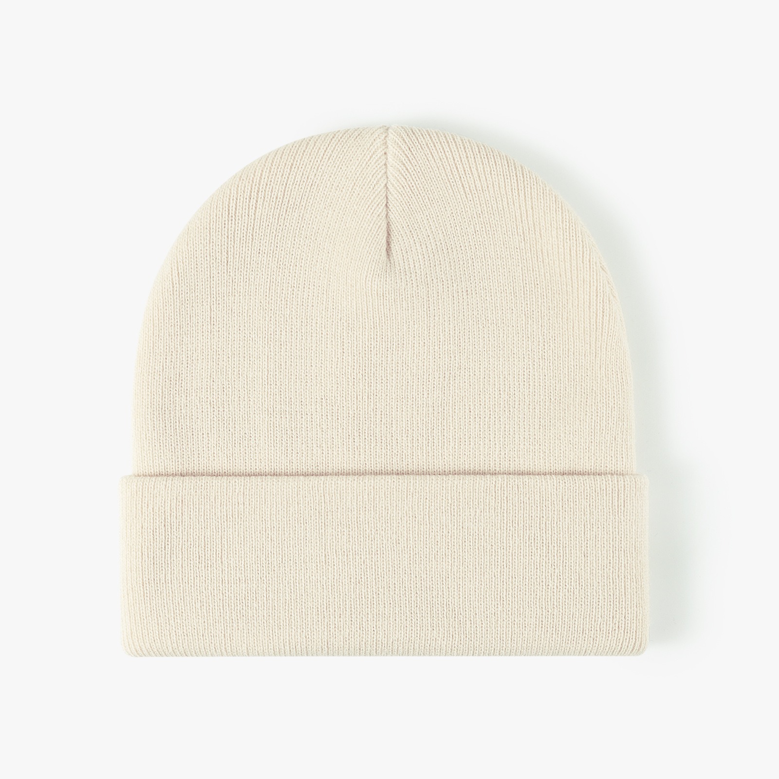 Womens Acrylic Embroidered Logo Cream Knit Beanie Hat