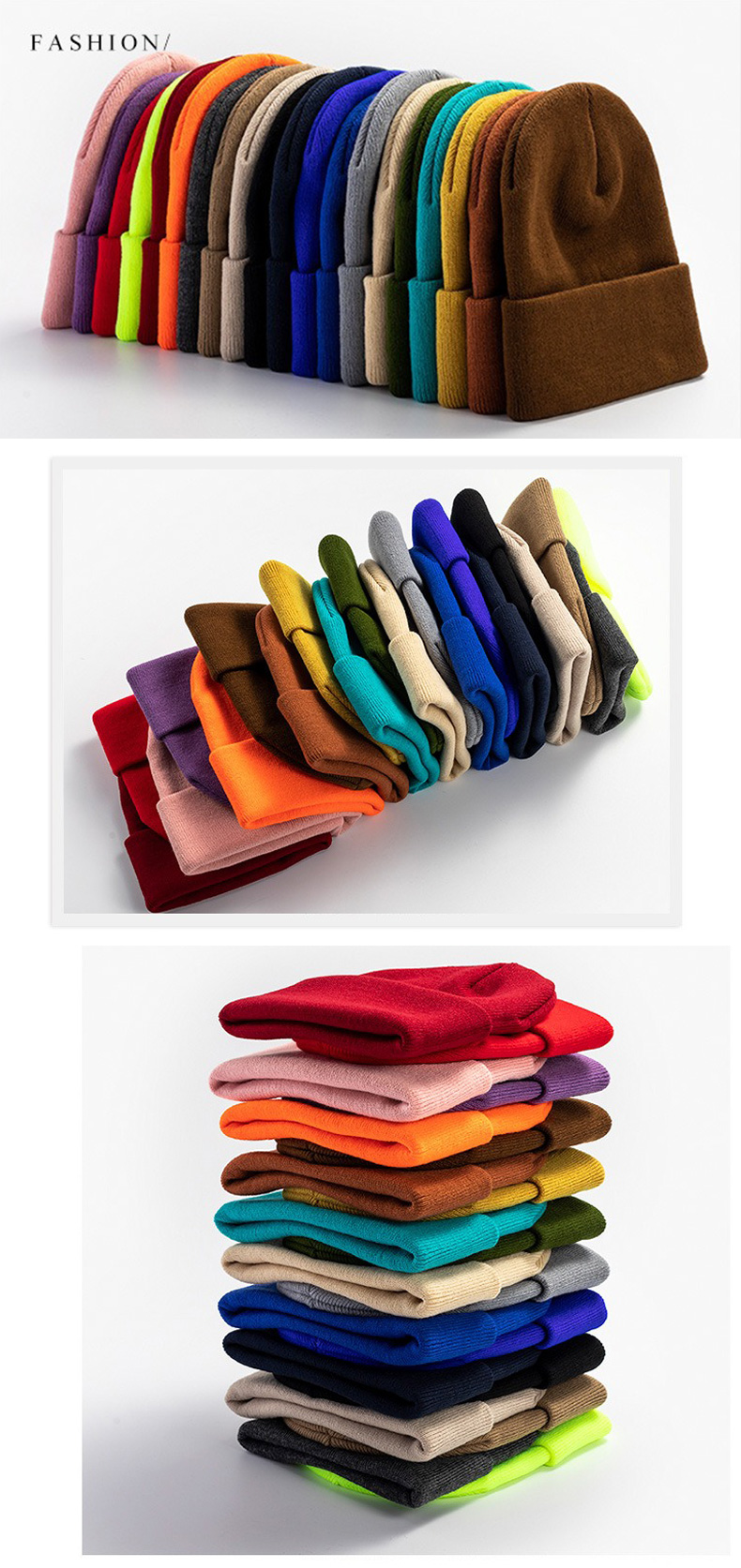 Womens Acrylic Embroidered Logo Cream Knit Beanie Hat