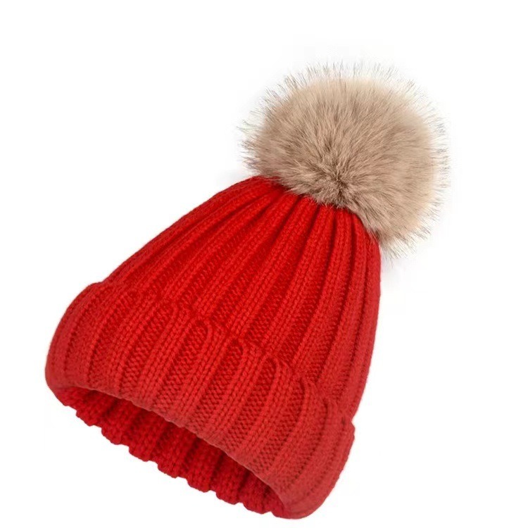 Women's Hot Pink Winter Beanie Hat With Pom