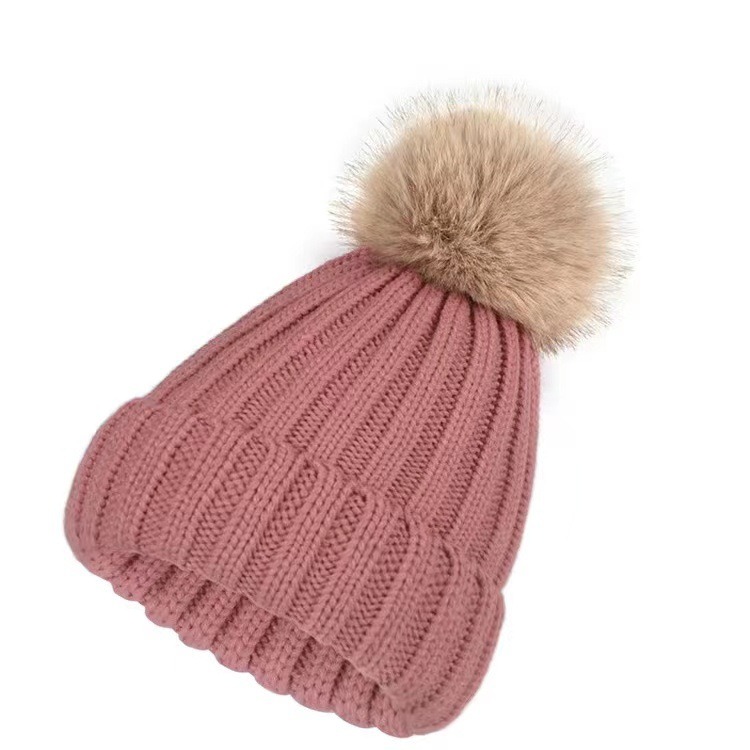 Women's Hot Pink Winter Beanie Hat With Pom